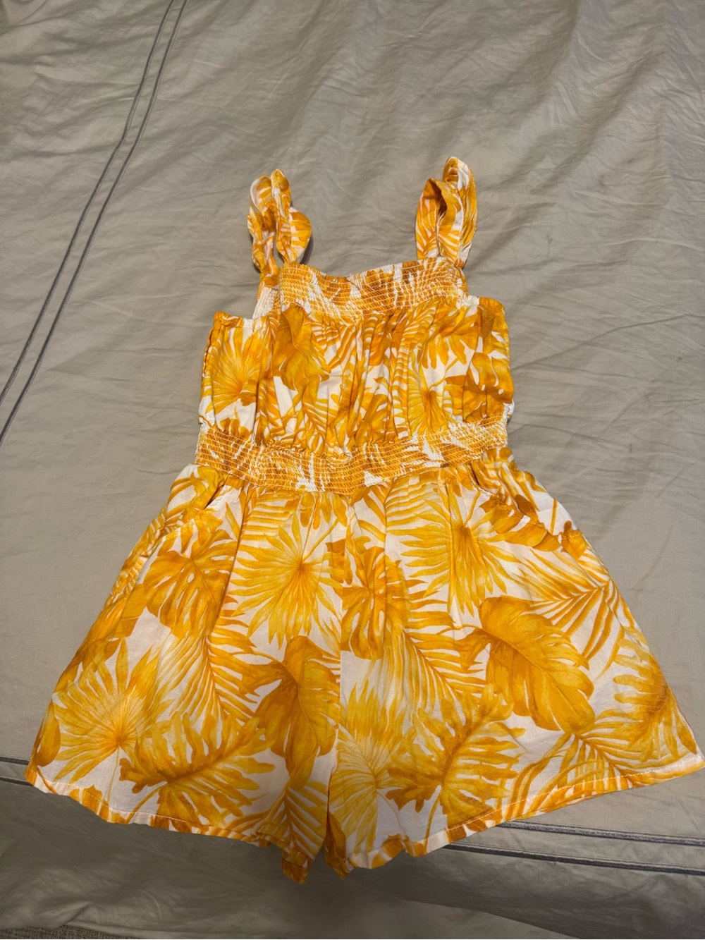 5Y Girls Yellow Floral Sundress - Lightweight Summer Short Romper